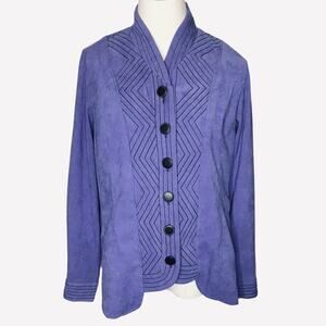 Bob Mackie Size XS Vintage Purple Faux Suede Jacket Wearable Art Button Front